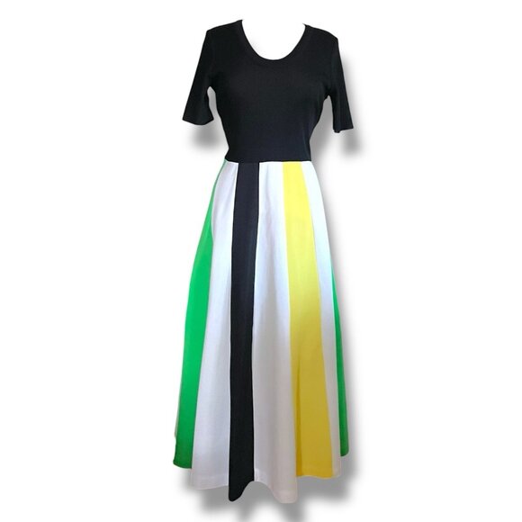 Vintage 1970s Dalton Womens Maxi Dress Sz M/L Mediun Large Black Green Yellow - Picture 2 of 10